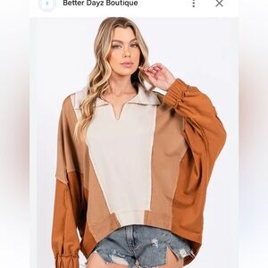 Bucket List Colorblock Women's Top - Brown and Cream